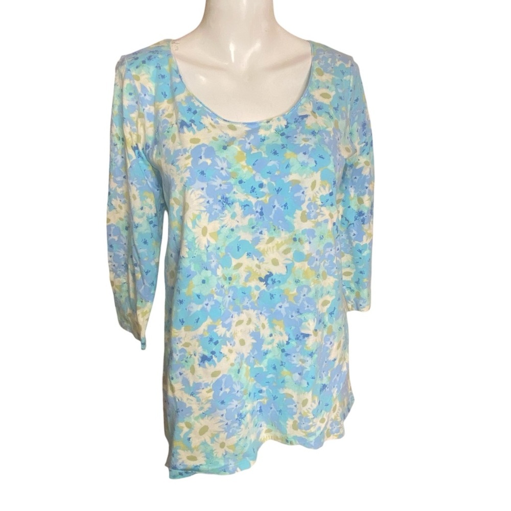 J. Jill Light Blue Floral 3/4 Sleeve Stretch Top Size S